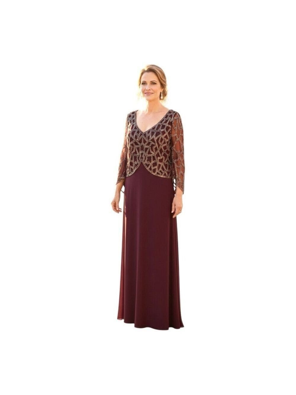 J Kara Wine Burgundy Beaded Gown 14W